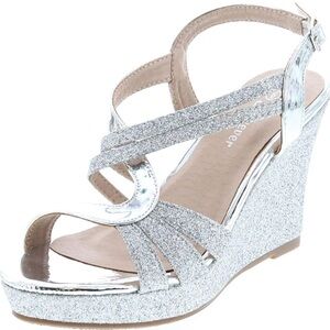 NEW Silver Glitter Wedge Sandals